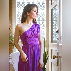 EUC LOFT One Shoulder Ruched Waist Dress Purple/Magenta